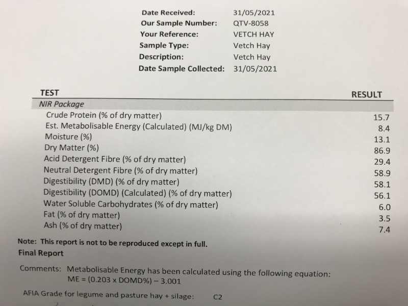 140mt Vetch Hay 8x4x3 Bales