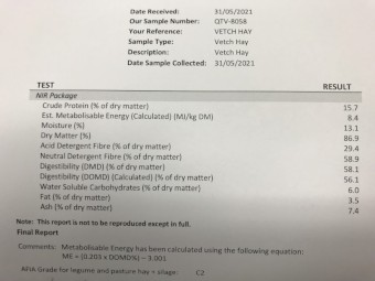 140mt Vetch Hay 8x4x3 Bales