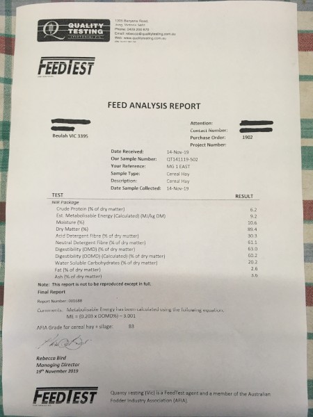 2019 season Oaten hay