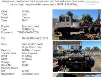 2000 Tatra 6 x 6 cab Chassis