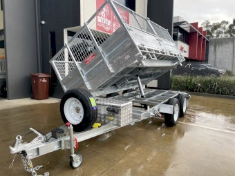 12x7 Hydraulic 3 Way Flat Top Tipper Trailer ATM 3.5 t With Ramp Hot Dip Galvanised & Cage