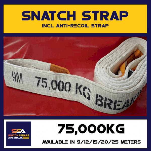 SNATCH STRAPS AUSTRALIA - SNATCH STRAP - 15 METER 75,000kg **AUSTRALIAN MADE** 
