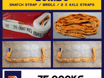 SNATCH STRAPS AUSTRALIA -  20 METER 75 TONNE SNATCH STRAP/AXLE STRAPS/BRIDLE COMBO (NO SHACKLES)