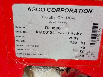 2009 Massey Ferguson Tedder TD1636 Hay Rake