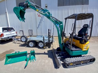 1.8T Tilting Quick Hitch Excavator + Trailer & 6 Attachments