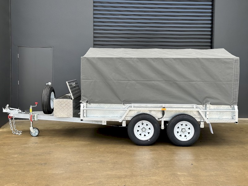 10x6 Tandem Box Trailer 3200kg ATM Galvanised 900 Cage, Cover, Toolbox, Spare New Light Truck Tyre & Holder