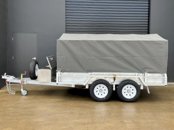 10x6 Tandem Box Trailer 3200kg ATM Galvanised 900 Cage, Cover, Toolbox, Spare New Light Truck Tyre & Holder