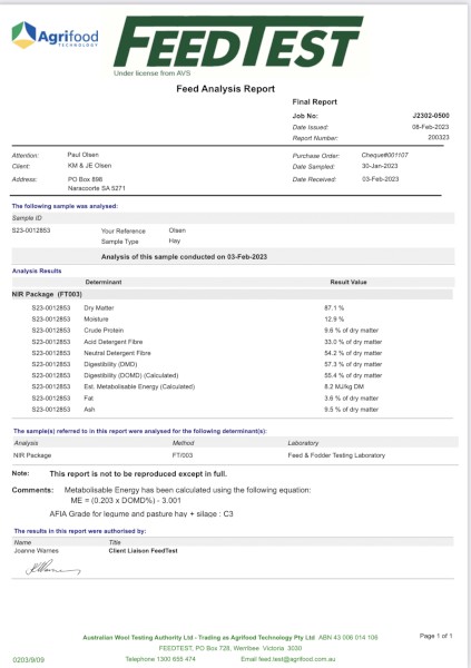 55mt Ryegrass Clover Hay 92 600kg 8x4x3 Bales