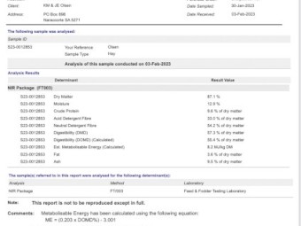 55mt Ryegrass Clover Hay 92 600kg 8x4x3 Bales