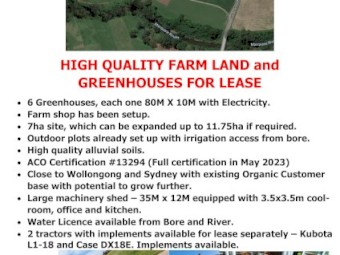High Quality Farm Land and Greenhouses for Lease