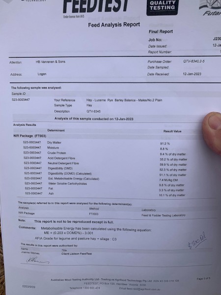 130mt Barley Lucerne and Clover Pasture Hay 740kg 8x4x3 Bales (No.2 Plain) 22/23 Season