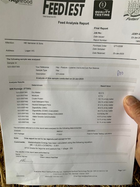 100mt Rye Lucerne and Clover Hay 620kg 8x4x3 Bales (Pre-em 100) 22/23 Season