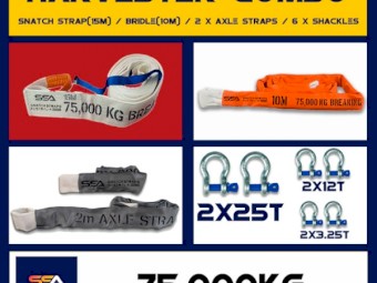 Harvester Combo - Snatch Straps Australia - 75000kg Breaking Snatch Strap 15m incl Shackles