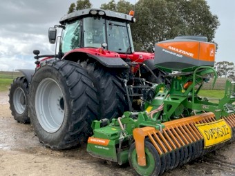 2020 Amazon KG 4001 Power Cultivator with Amazone 500H Green Drill.