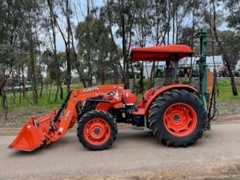 Kubota M7040 Tractor & Post Hole Driver
