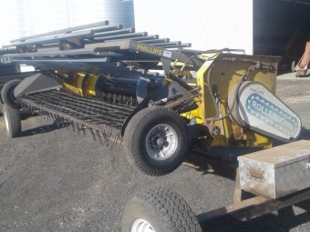 13ft Phillips Rollerdown Pickup Canola Front with Trailer