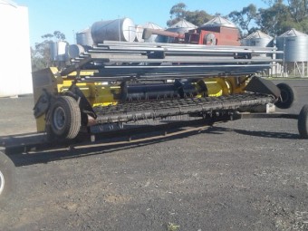 13ft Phillips Rollerdown Pickup Canola Front with Trailer