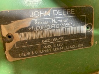 2012 John Deere D450 Swather & John Deere 640D Draper Front and Trailer
