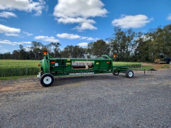 John Deere 615P Pick up front with Coolamon Steelworks trailer 