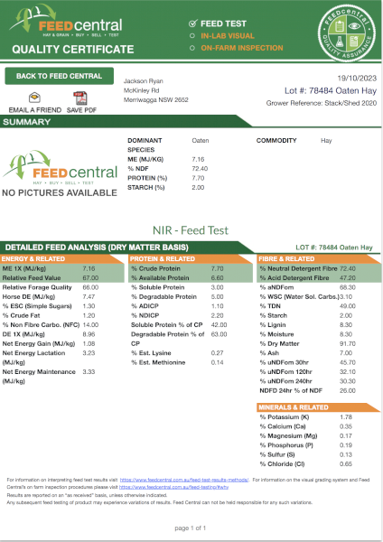 100mt Oaten Hay 500kg 8x4x3 Bales