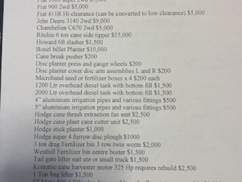 Excess Cane farm Equipment 