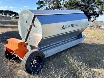 Aussie Feeders 4200LT grain lick feeder on heavy duty trailer