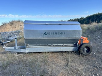 Aussie Feeders 4200LT grain lick feeder on heavy duty trailer