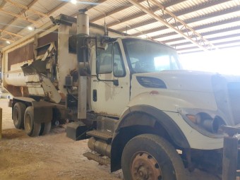 Roto Mix 920-18 Feed Mixer mounted on International Truck Right Hand Delivery