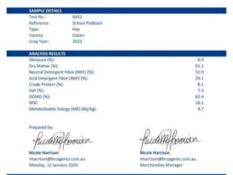 85mt Oaten Hay 600kg 8x4x3 Bales