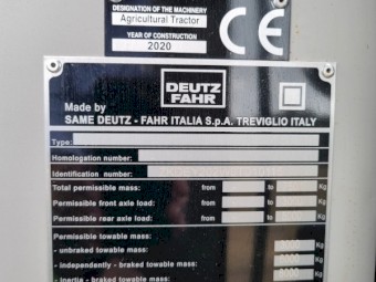 Deutz Fahr 5125G Tractor, 2020, with FEL, bucket, hay forks and instructor seat