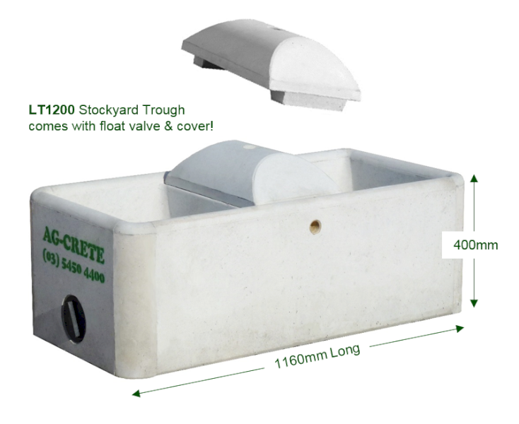 Rectangle 4ft Stockyard Water Trough . 130Lt capacity. Comes with float valve and float cover.