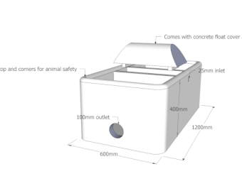 Rectangle 4ft Stockyard Water Trough . 130Lt capacity. Comes with float valve and float cover.