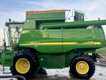 John Deere 2004 9660, 930D, 2020 615 canola front 