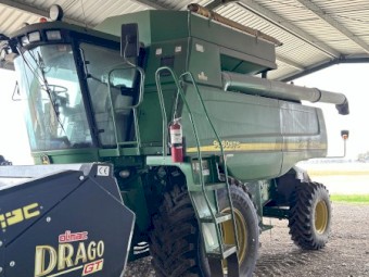 John Deere 2004 9660, 930D, 2020 615 canola front 