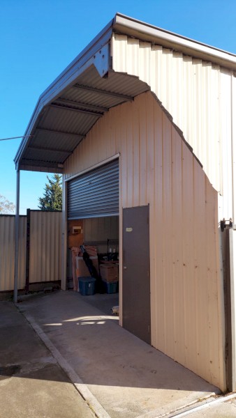 Shed with roller door and lights 