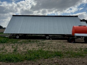 A Frame Towable Hen Shed with SKU conveyor belt