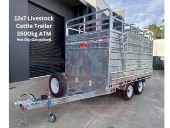 12x7 CATTLE TRAILER & FLAT TOP 2 IN 1 TRAILER ATM 3500KG WITH RAMP REMOVABLE CRATE CAGE
