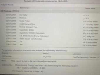 450mt Barley Hay 792kg 8x4x3 Bales (Southern Mallee)
