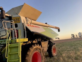 Claas Lexion 740 Header with 40ft Agco 9540 Flex Front and Agco Rake up Front