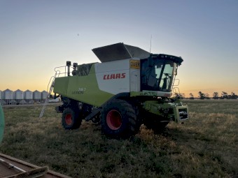 Claas Lexion 740 Header with 40ft Agco 9540 Flex Front and Agco Rake up Front