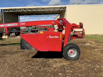 Massey Ferguson 1386 Mower Conditioner 4.9 M Cut with custom Transport Trailer