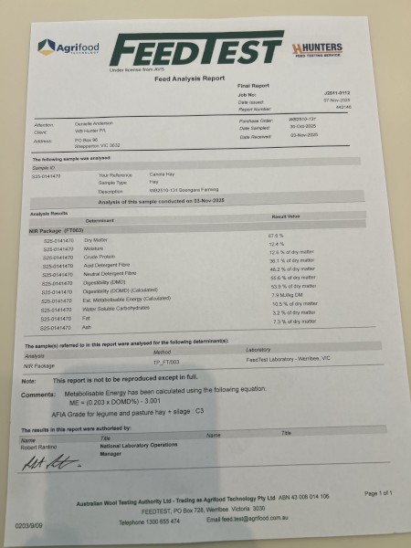 100mt Canola Hay 8x4x3 Bales