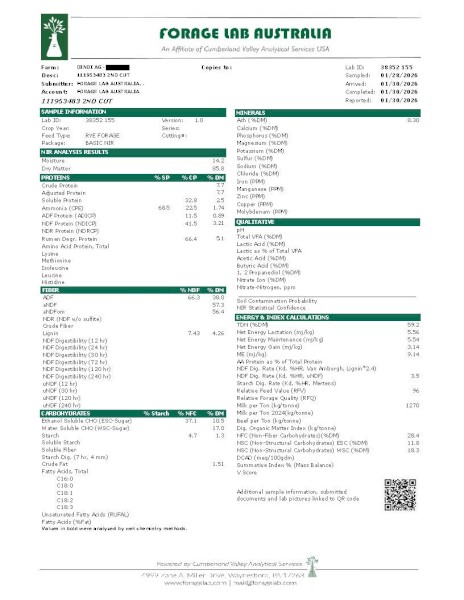 55 x Italian Ryegrass/Arrowleaf Clover Hay 5x4 Round Bales