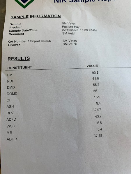 70mt Vetch Hay 620kg 8x4x3 Bales