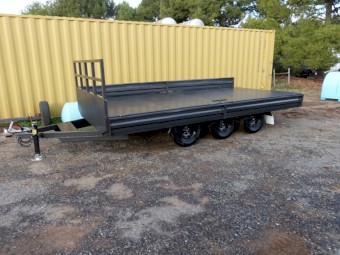 Tri-Axle 16 x 8 ft Flat top Heavy duty Trailer with Head board and Drop sides.