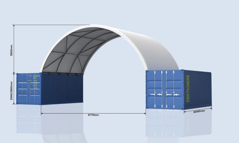 TS1006 - 10m Ultra-Span Industrial Container Shelter, Container Dome