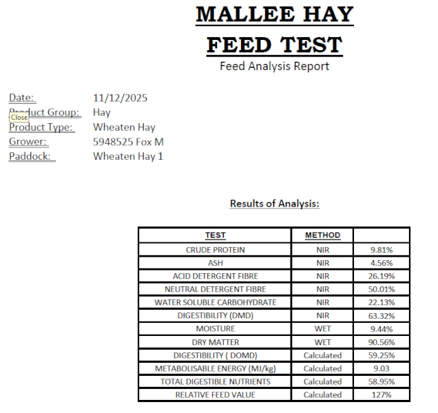 300mt Wheaten Hay  25/26 season