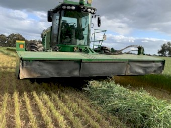 2011 John Deere R450 Windrower with Mower and Front