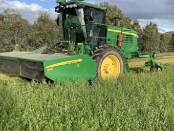 2011 John Deere R450 Windrower with Mower and Front