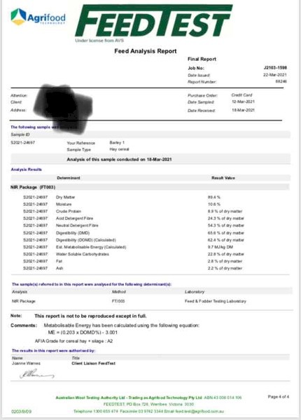 40mt Barley Hay 650kg 8x4x3 Bales